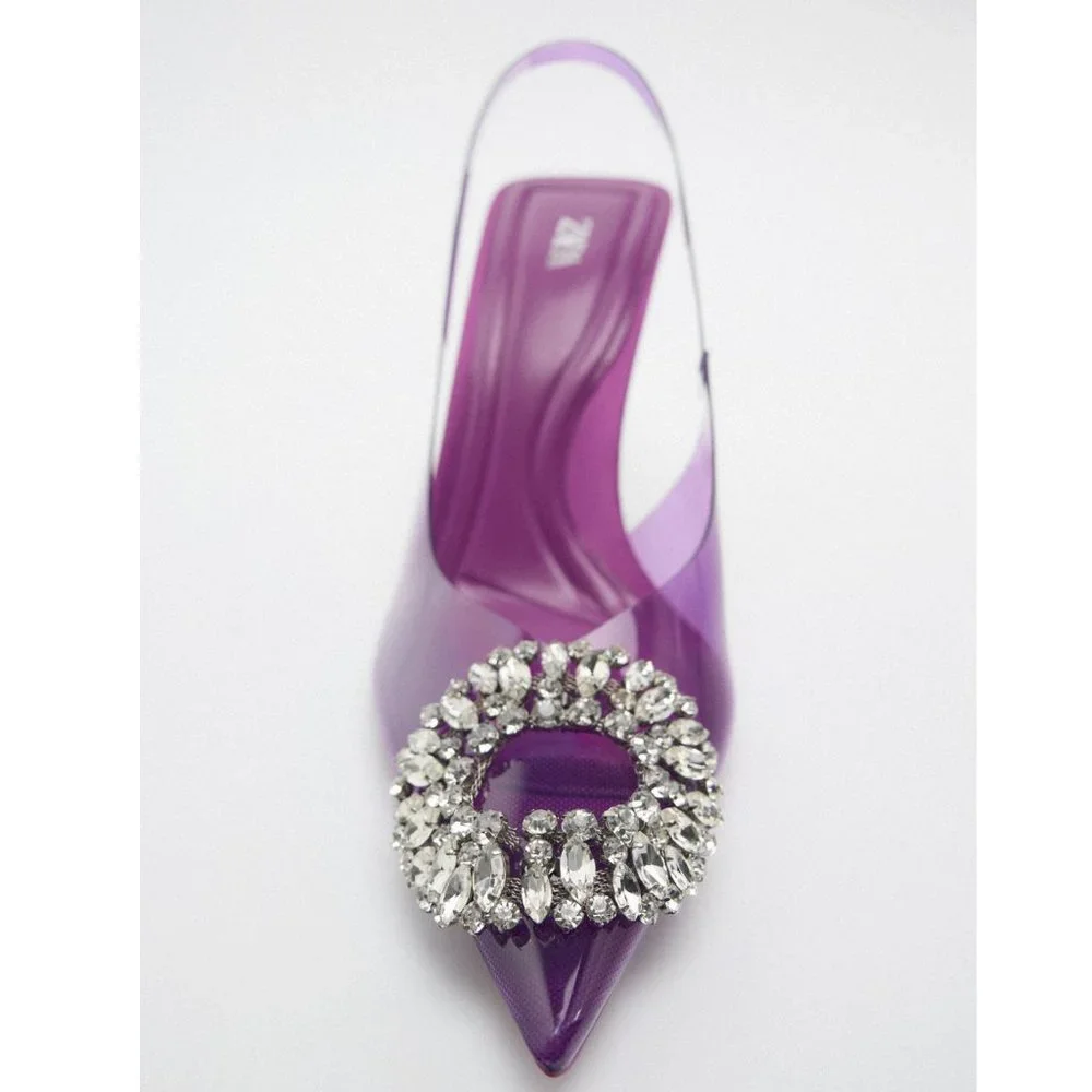 Zara Embellished Vinyl Heels Violet Size 8 NWT - Picture 5 of 11